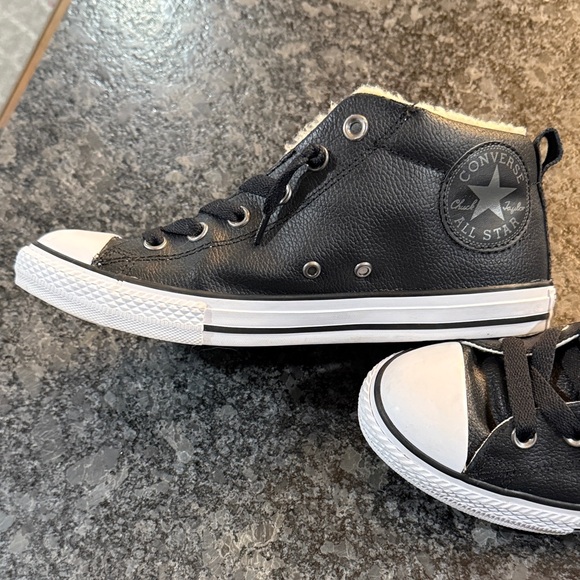Converse Black and White High-Tops with Cream Lining - Picture 2 of 5